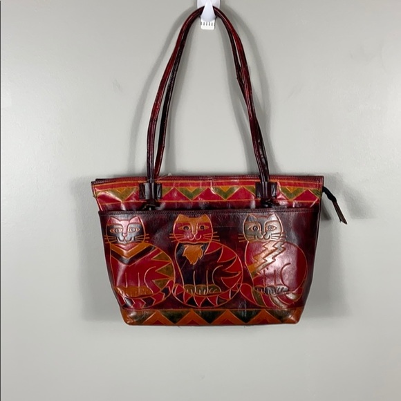 Vintage Handbags - Vintage Cat Embossed leather bag NWOT
